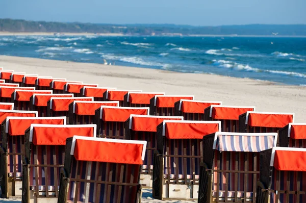 Strandkrbe Sillas Playa Playa Binz Balneario Isla Rugen Alemania — Foto de Stock