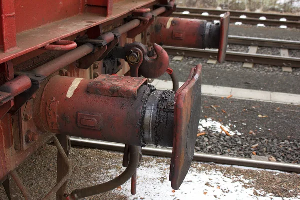 Buffers Como Parte Vagão Ferroviário Para Tráfego Mercadorias — Fotografia de Stock