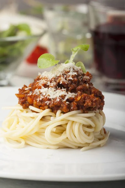 Espaguetis Con Boloñesa Plato —  Fotos de Stock