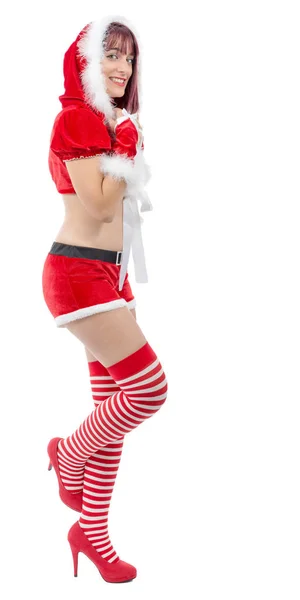 Smiling Girl Santa Clause Costume White — Stock Photo, Image