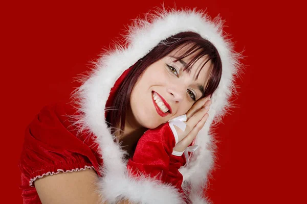 Ett Porträtt Vacker Sexig Tjej Bär Jultomte Kläder — Stockfoto