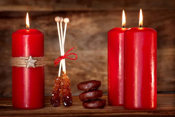 Still Life Candles Christmas Season Wooden Table — Stock Photo, Image