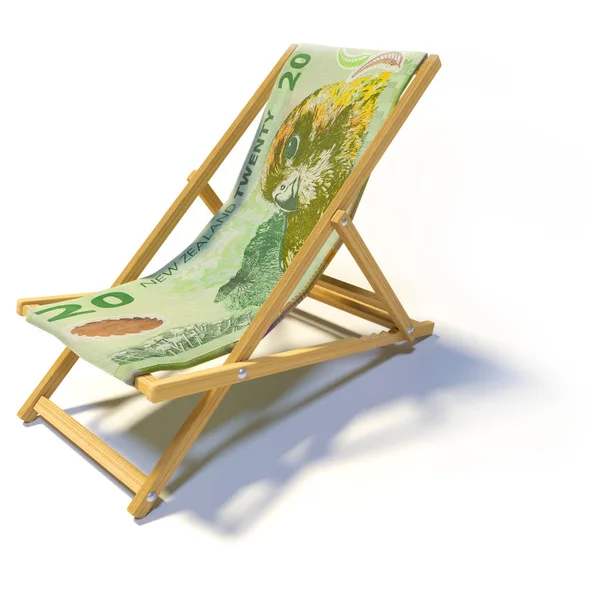 Opvouwbare Strandstoel Met Nieuwe Zeeland Dollars — Stockfoto