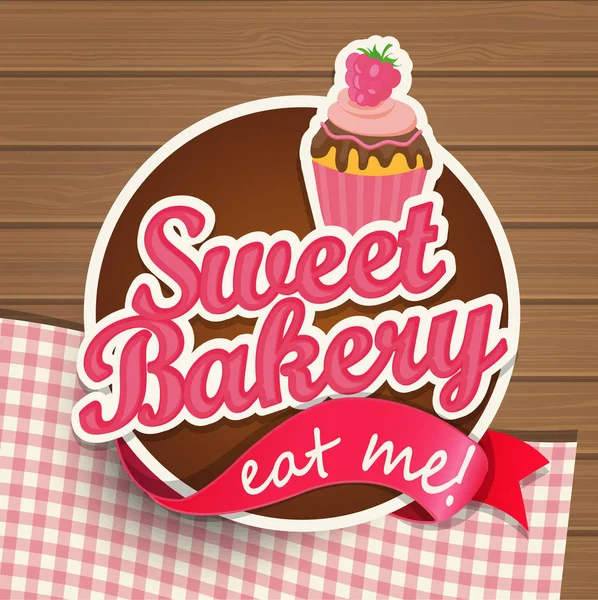 Sweat Bakery Vintage Sticer Ribbon Wooden Background Vector Illustration — Stock Photo, Image