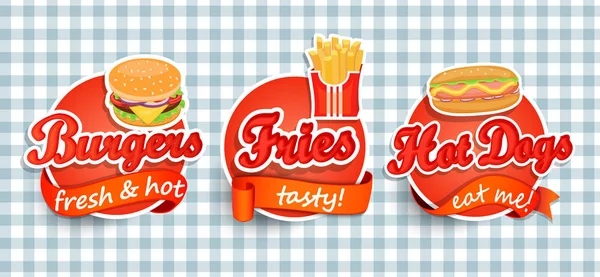 Fast Food Étiquette Autocollant Hamburgers Pizza Hot Dog Frites Modèle — Photo