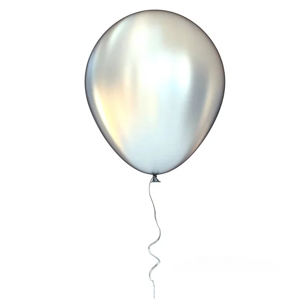 Cromo Prata Balão Metálico Com Fita Isolado Sobre Fundo Branco — Fotografia de Stock