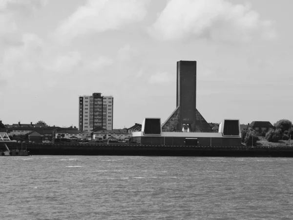 Pohled Panorama Birkenhead Přes Řeku Mersey Liverpoolu Spojené Království Černé — Stock fotografie