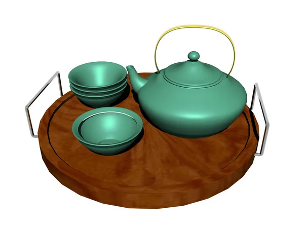 Tea Set Teapot Cups — 스톡 사진