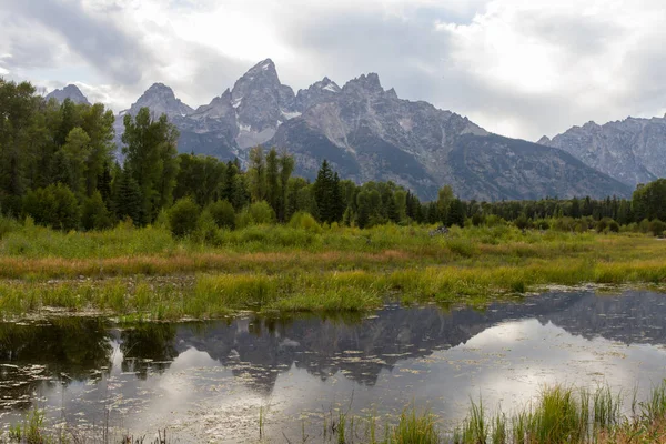 Schlangenfluss Bei Schwabacher Landung Mit Teton Gebirge Hintergrund — Stockfoto