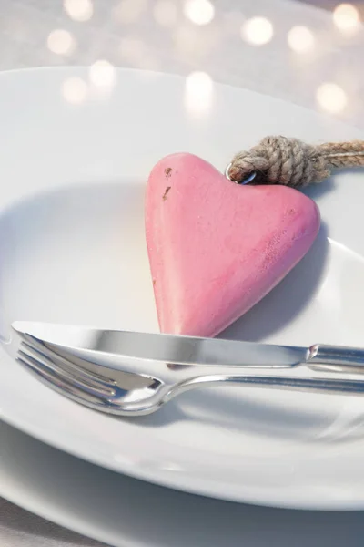 Corazón Rosa Una Decoración Mesa Con Bokeh Para Día San — Foto de Stock