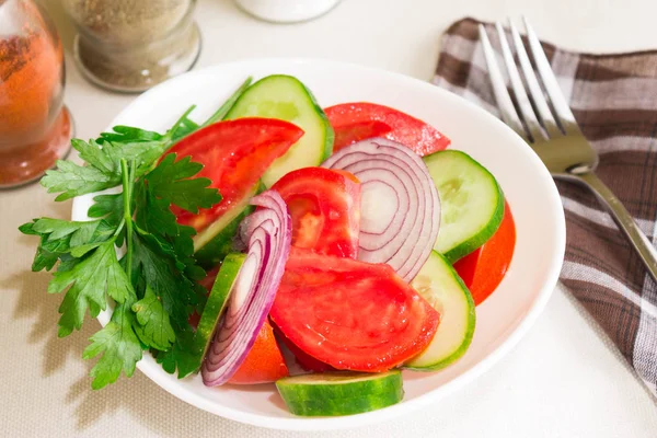 Salada Vegetal Tomates Pepinos — Fotografia de Stock