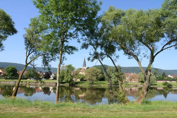 Kleinheubach Principal Rive Rivière Reflet Église Vieille Ville Pittoresque Pittoresque — Photo