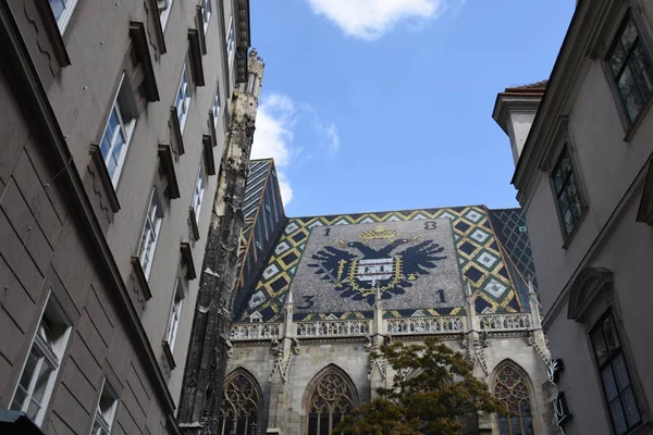 Vienna Stephen Cathedral Landmark Roof Double Eagle Monarchy Tower Steeple — Stock Photo, Image