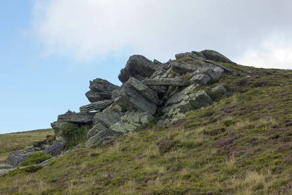 Rock Green Brown Grass Mountain Pasture Front Cloudy Sky Weinebene — Stock Photo, Image