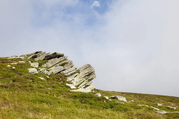 Rock Grön Brunt Gräs Fäbod Framför Molnig Himmel Weinebene Koralpe — Stockfoto