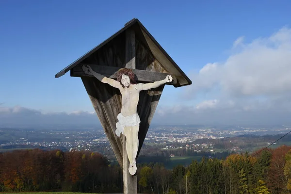 Steyr Damberg Ősz Szentély Menti Kilátás Távolság Jézus — Stock Fotó
