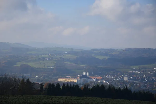 Damberg Steyr Panorama Panoramatický Výhled Malebná Hora Město Zemědělství Louka — Stock fotografie