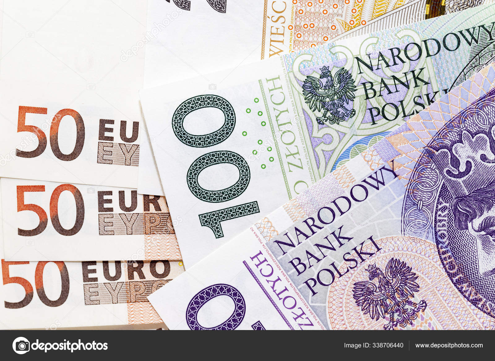 波兰的特写纸币兹罗提和欧元——图库图片© PantherMediaSeller #338706440