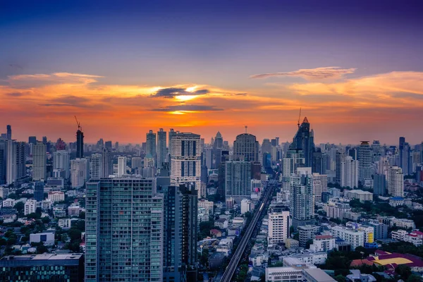 Bangkok Naplemente Panoráma Városközpontra Felhőkarcolókkal — Stock Fotó