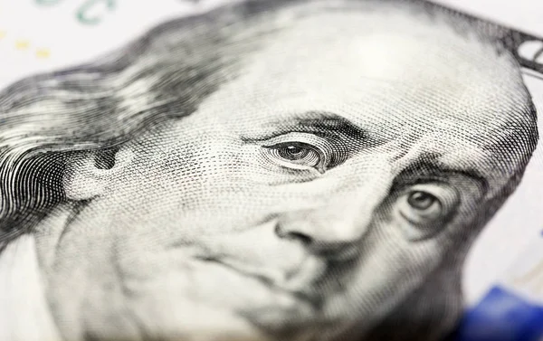 Fotografado Close Papel Americano Dinheiro Valor Cem Dólares Novo Bil — Fotografia de Stock
