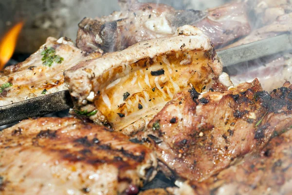 Fotografiert Nahaufnahme Dönerspieß Der Natur Gemacht Verwendetes Schweinefleisch — Stockfoto