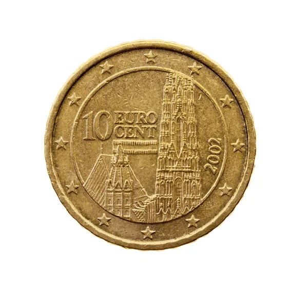 Fotograferad Närbild Vit Bakgrund Mynt Euro Tio Cent — Stockfoto
