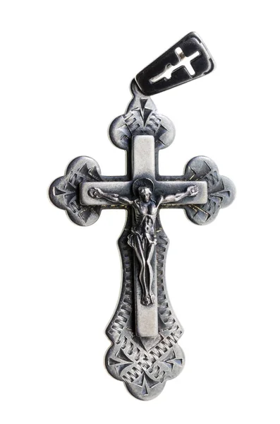 Isolated White Background Orthodox Cross Made Silver — ストック写真