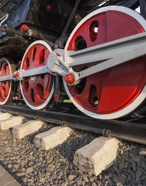 Photographed Close Old Steam Locomotive Black Red Colors — Stock Photo, Image