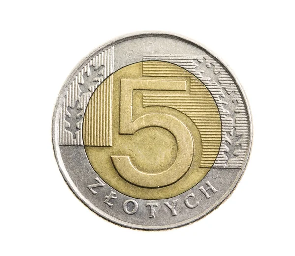 Gefotografeerd Close Witte Achtergrond Munt Poolse Zloty — Stockfoto