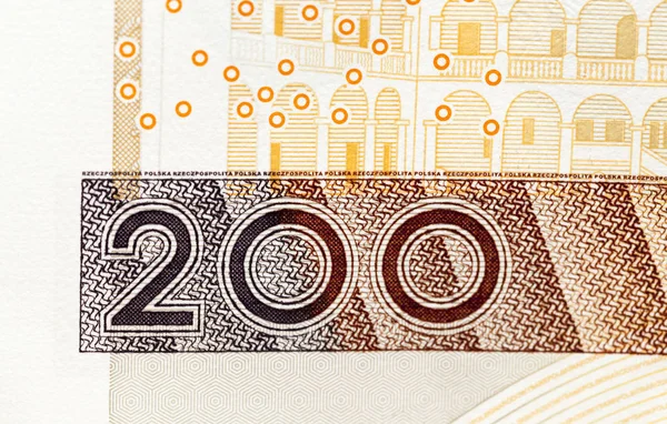 Fotografiado Primer Plano Nuevo Papel Moneda Polaco Billetes Doscientos Zloty —  Fotos de Stock