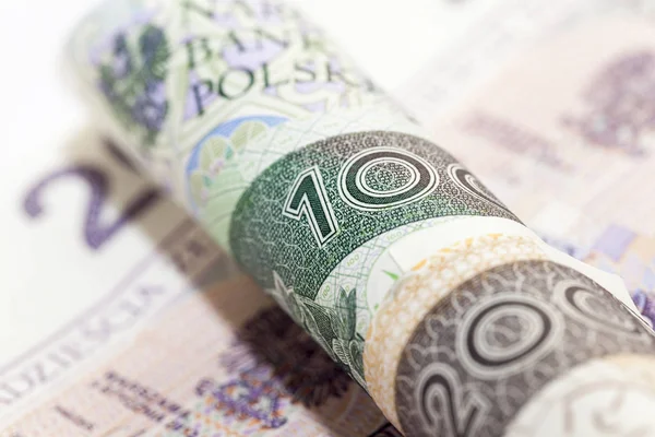 Fotograferade Närbild Papperspengar Polen Zloty — Stockfoto