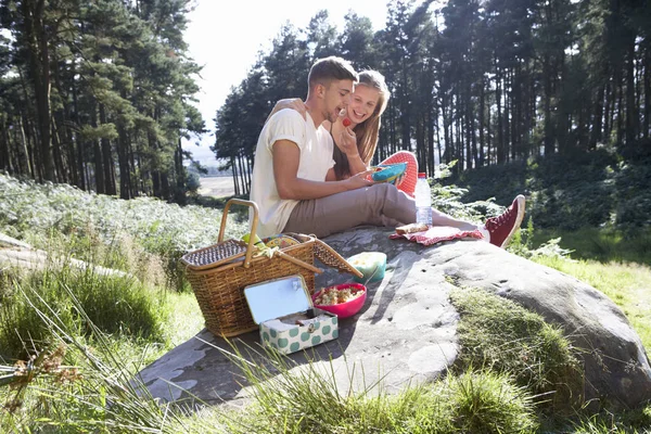 Giovane Coppia Godendo Picnic Campagna — Foto Stock