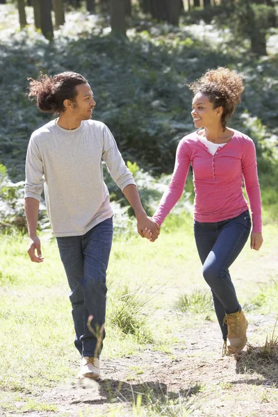 Romantic Young Couple Walking In Countryside