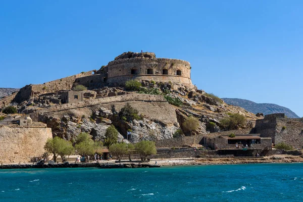 Elounda Bukten Spinalonga Och Fornborgen Med Samma Namn Kreta Grekland — Stockfoto