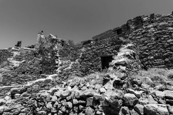 Les Ruines Forteresse Vénitienne Sur Île Spinalonga Crète Grèce Noir — Photo