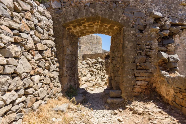 Ruiny Weneckiej Twierdzy Wyspie Spinalonga Kreta Grecja — Zdjęcie stockowe