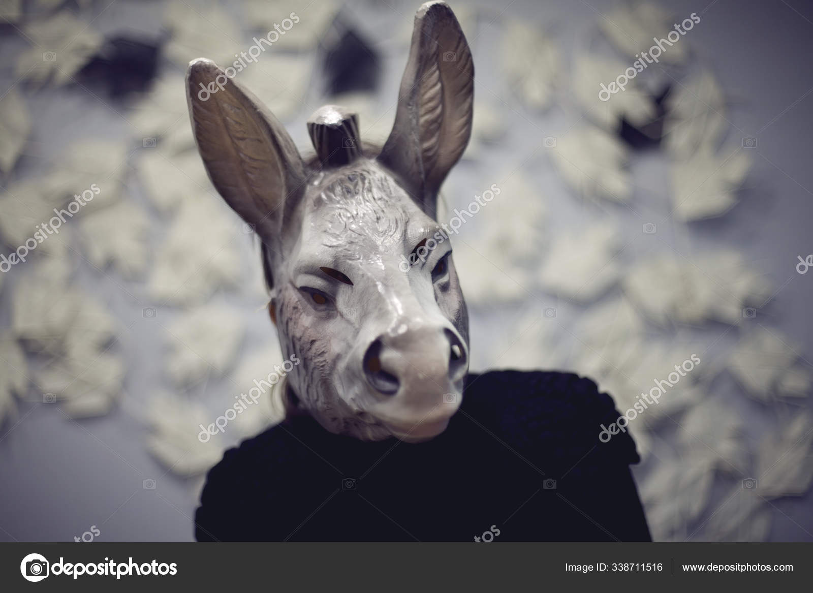 Woman Wearing Donkey Mask Doing Selfie Blured Color Photography — Stock Photo, Image