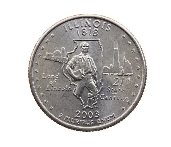 Фотографія Білому Тлі Монета Долар Сша Чверть Центів Іллінойс — стокове фото
