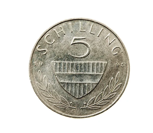 Фотографія Білому Тлі Монети Ять Шилінгів Австрія — стокове фото