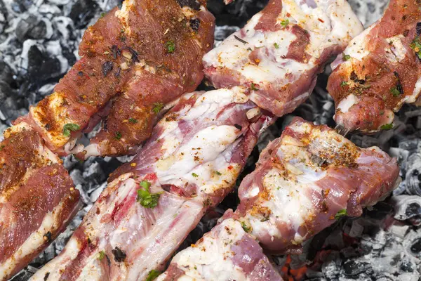 Photographed Closeup Kebab Made Nature Used Large Pork Meat — Stok fotoğraf