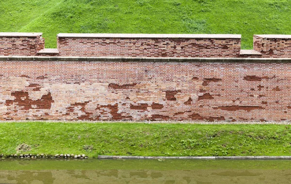 Muro Antica Fortezza Fatta Mattoni Rossi Primo Piano Della Foto — Foto Stock