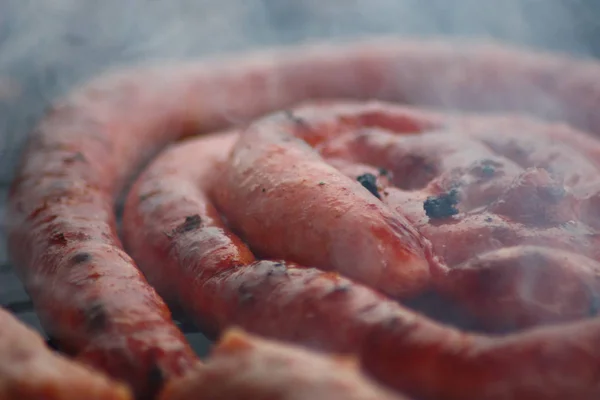 Churrasco Carne Carvão Vegetal Fogo Closeup Imagem — Fotografia de Stock