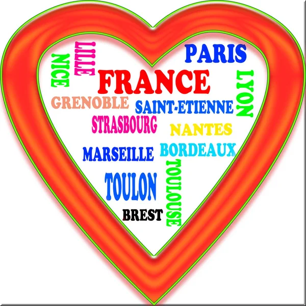 Contry Europe Cities Form Heart Background Italy France Germany Italy — стокове фото