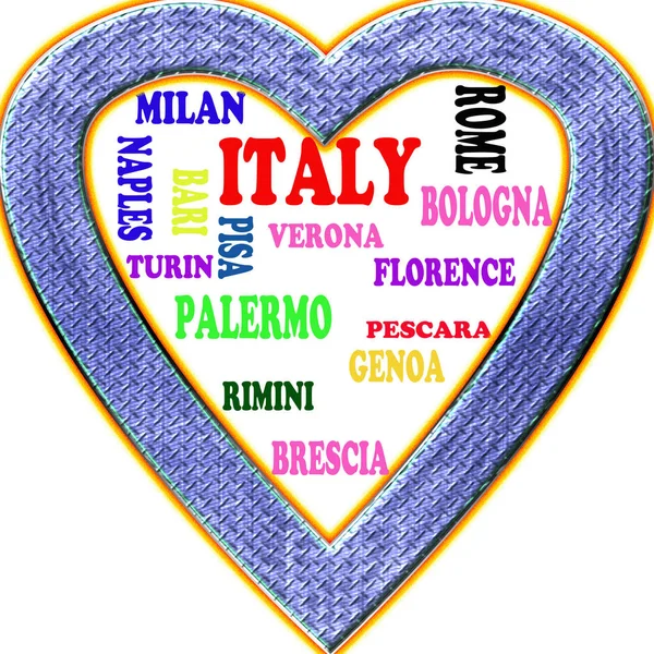 Contry Europe Cities Form Heart Background Itália França Alemanha Itália — Fotografia de Stock