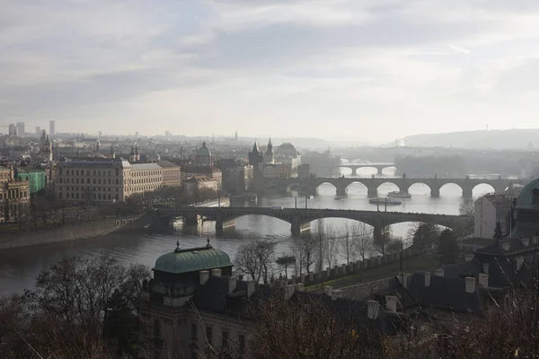 Vista Das Pontes Sobre Rio Vltava Praga República Checa — Fotografia de Stock