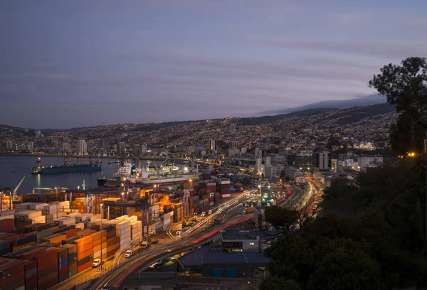 Vue Ville Des Ports Crépuscule Depuis Paseo Mayo Cerro Playa — Photo