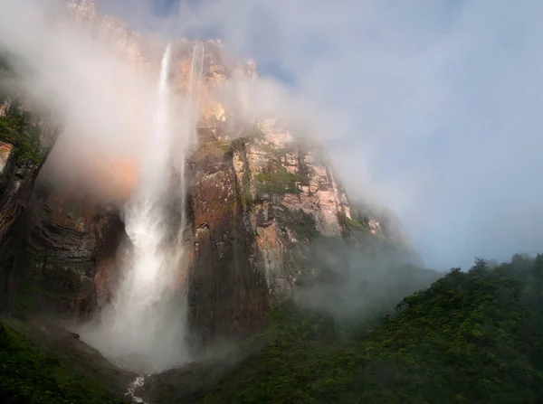 Chute Eau Angel Falls Haute Monde 979M Tombe Montagne Auyantepui — Photo