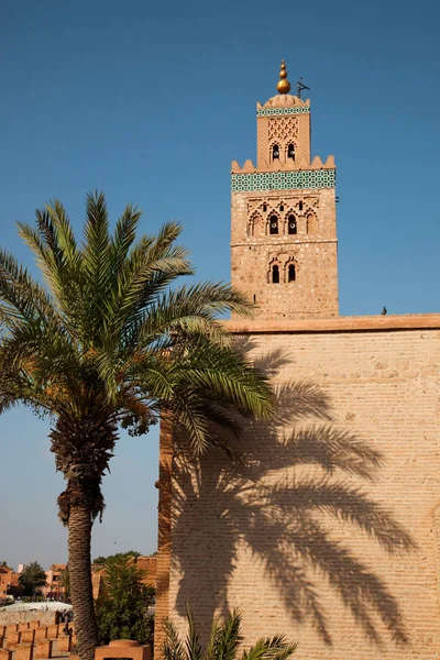 Μιναρές Του Τζαμιού Koutoubia Στο Μαρακές Μαρόκο — Φωτογραφία Αρχείου