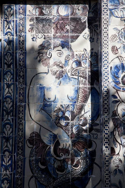 Old Azulejos Iconic Blue Glazed Ceramic Tile Work Area Beautiful — ストック写真