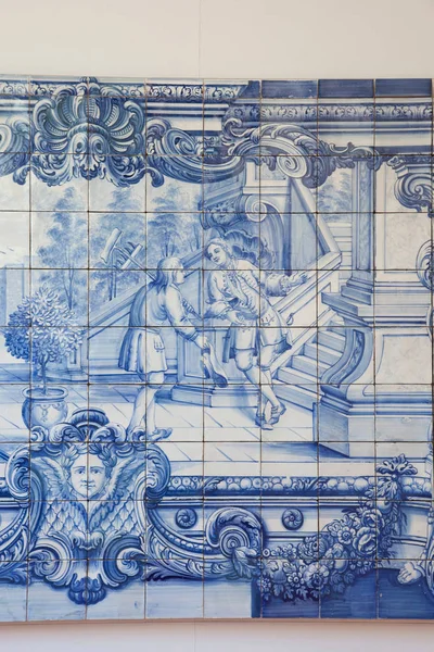 Azulejos Históricos Azulejo Cerâmica Azulejada Famoso Área Retratam Fábulas Fontaine — Fotografia de Stock